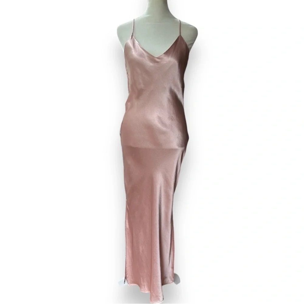 New Topshop Cowl Back Satin Midi Slip Dress in Blush | Size 4